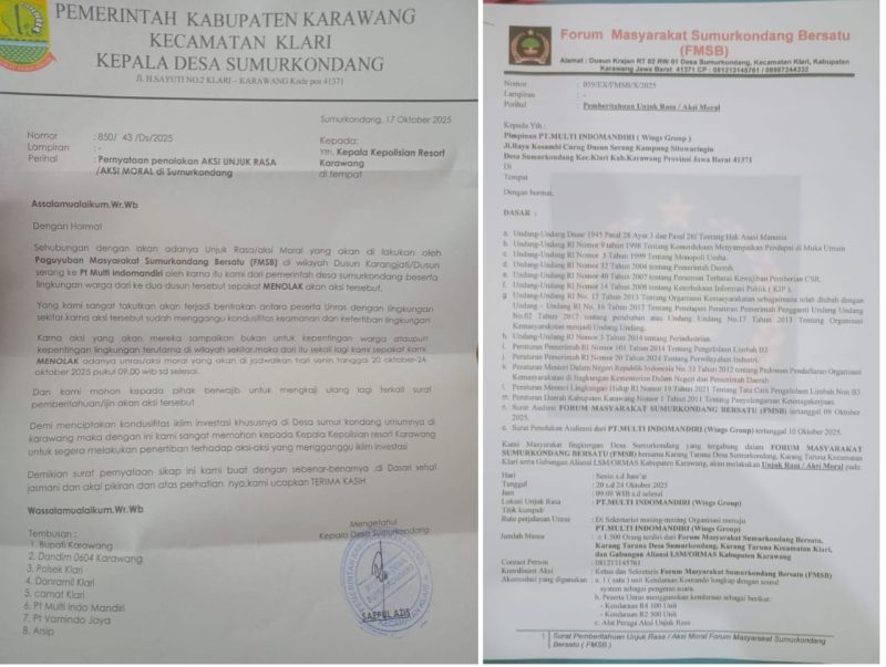 Surat pemberitahuan Unras dan penolakan Unras 