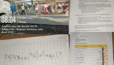 Keterangan gambar proyek bangunan Alfamart dan surat petisi yang ditandatangani oleh pihak warga yang menolak atas pembangunan proyek tersebut 