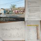 Keterangan gambar proyek bangunan Alfamart dan surat petisi yang ditandatangani oleh pihak warga yang menolak atas pembangunan proyek tersebut 