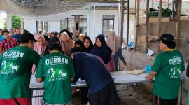 Keterangan Foto: pelaksanaan pembagian daging kurban Iduladha 1447 Hijriah di Masjid Al-Ikhlas Perumahan Grand Kedung Waringin