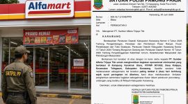 Gambar Alfamart dengan dilengkapi surat Satpol PP kabupaten Karawang 