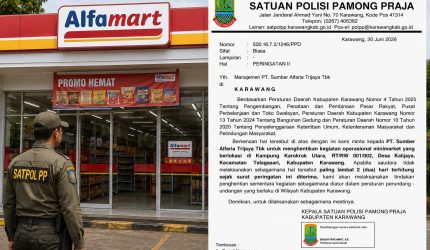 Gambar Alfamart dengan dilengkapi surat Satpol PP kabupaten Karawang