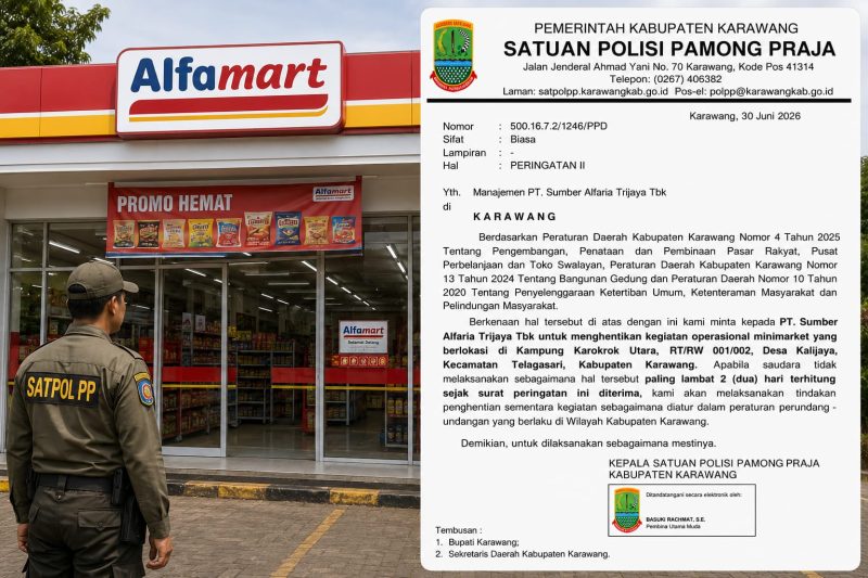 Gambar Alfamart dengan dilengkapi surat Satpol PP kabupaten Karawang 