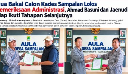 Dokumentasi : Penyerahan dokumen klarifikasi dilaksanakan di Aula Kantor Desa Sampalan, Kecamatan Kutawaluya, Kabupaten Karawang, Rabu (30/09/2026).
