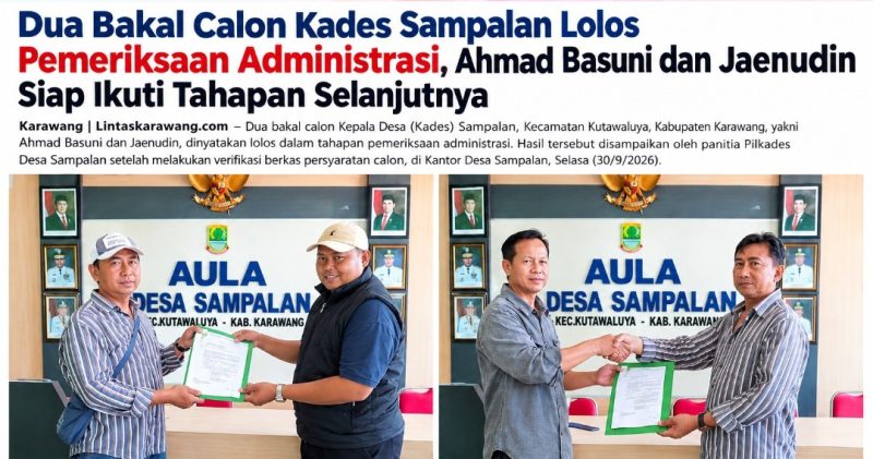 Dokumentasi : Penyerahan dokumen klarifikasi dilaksanakan di Aula Kantor Desa Sampalan, Kecamatan Kutawaluya, Kabupaten Karawang, Rabu (30/09/2026).