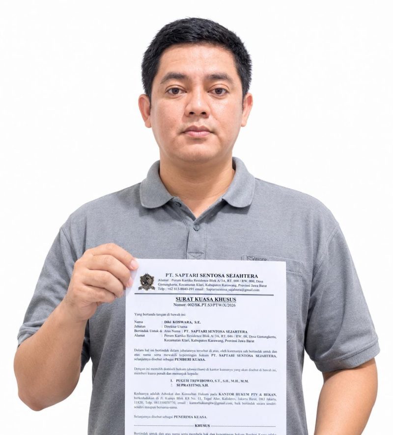 PT Saptari Sentosa Sejahtera (PT SSS) secara resmi mendaftarkan Gugatan Perbuatan Melanggar Hukum (PMH) terhadap PT. NIJ di Pengadilan Negeri Karawang.